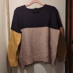 Colorblock Sweater in Black, Tan, and Mustard